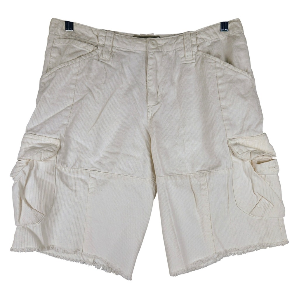 Monsieur Nicole Mens‎ Cargo Shorts Size 31 Off White Frayed Hem Casual (Fits 32)